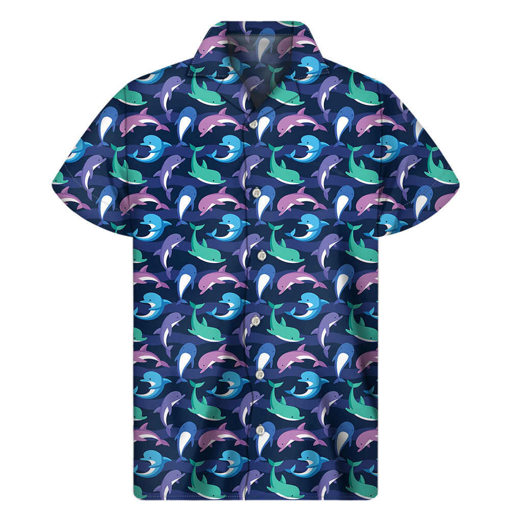 Colorful Dolphin Pattern Print Men's Short Sleeve Shirt