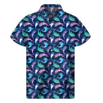Colorful Dolphin Pattern Print Men's Short Sleeve Shirt