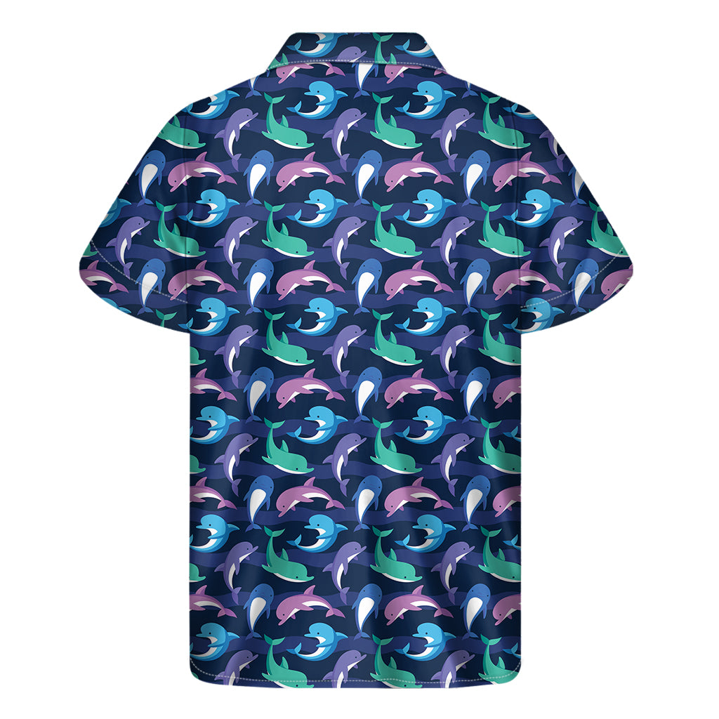 Colorful Dolphin Pattern Print Men's Short Sleeve Shirt