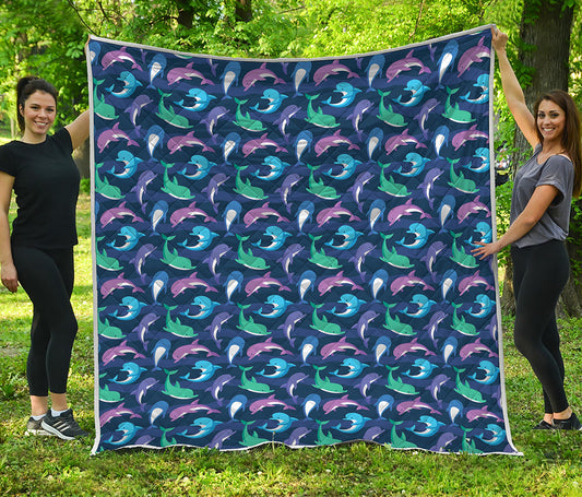 Colorful Dolphin Pattern Print Quilt