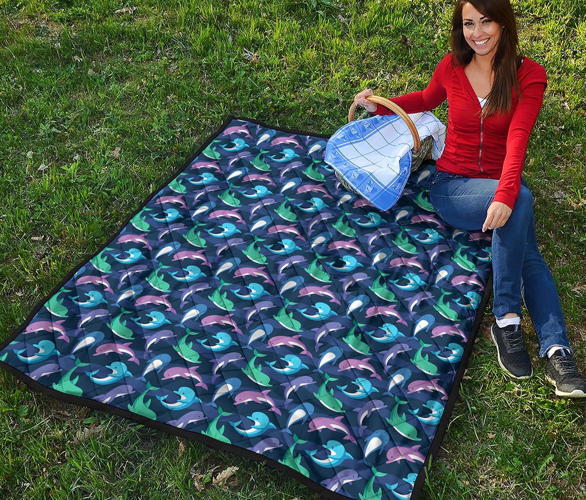 Colorful Dolphin Pattern Print Quilt