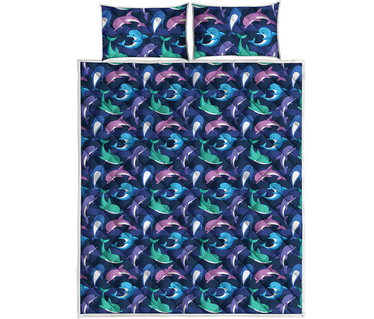 Colorful Dolphin Pattern Print Quilt Bed Set