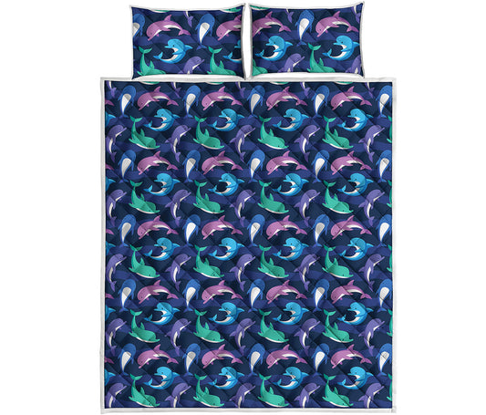 Colorful Dolphin Pattern Print Quilt Bed Set