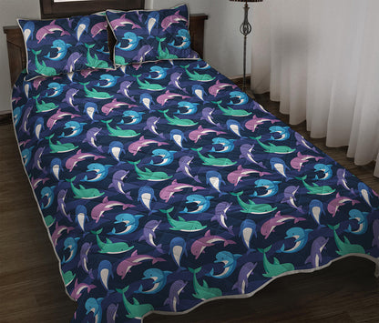 Colorful Dolphin Pattern Print Quilt Bed Set