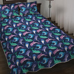 Colorful Dolphin Pattern Print Quilt Bed Set