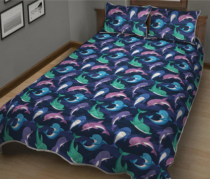 Colorful Dolphin Pattern Print Quilt Bed Set