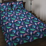 Colorful Dolphin Pattern Print Quilt Bed Set