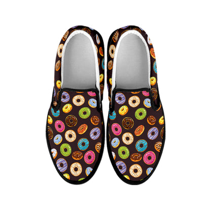 Colorful Donut Pattern Print Black Slip On Shoes