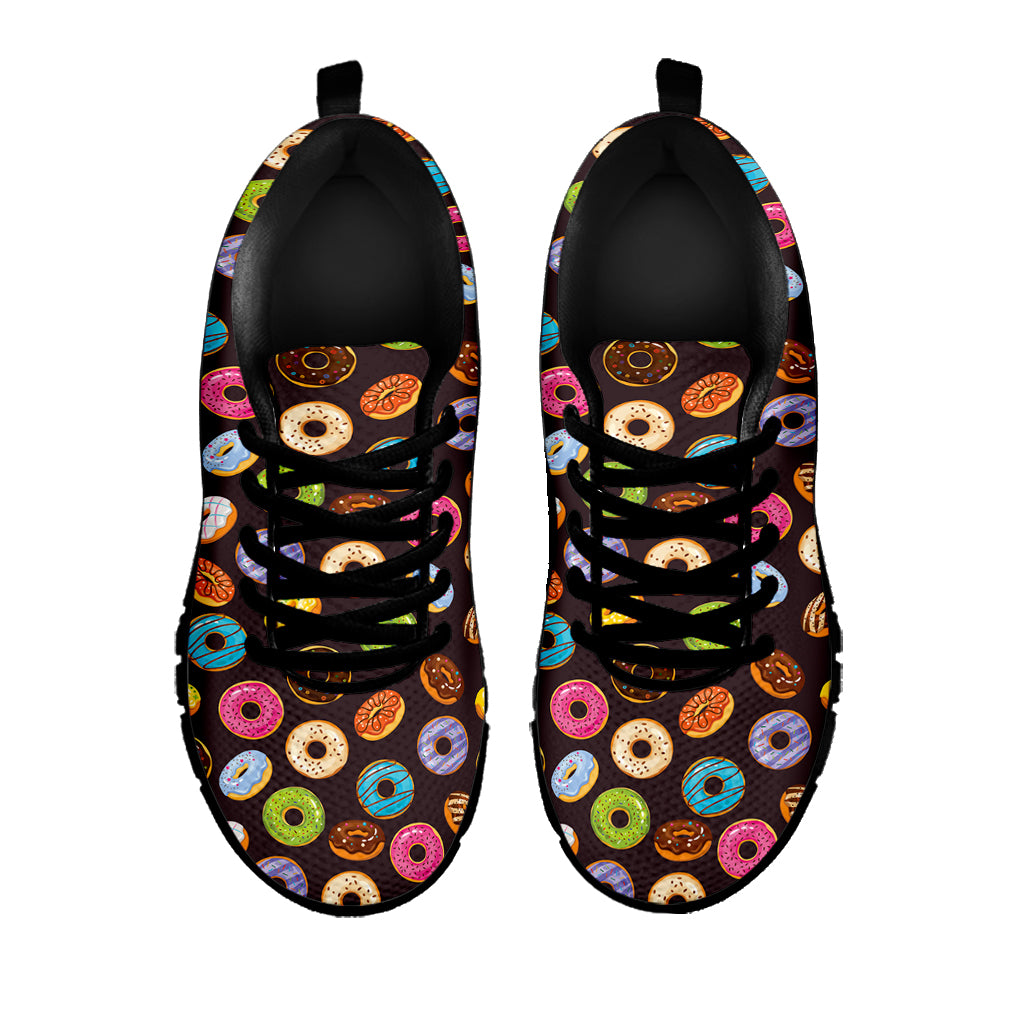 Colorful Donut Pattern Print Black Sneakers