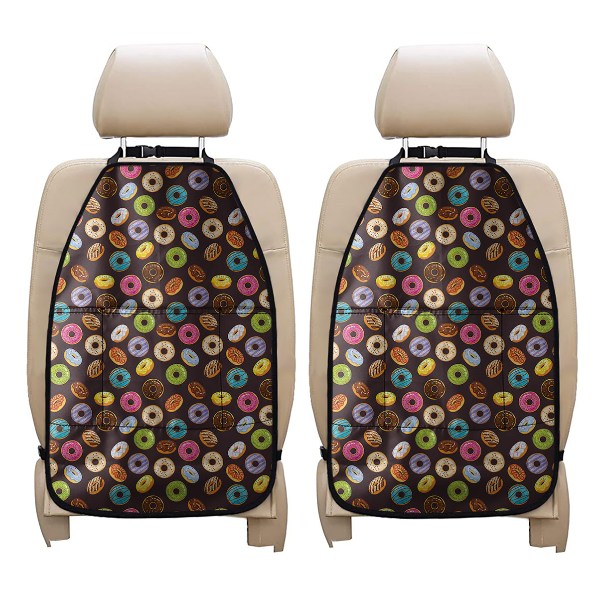 Colorful Donut Pattern Print Car Seat Organizers