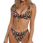 Colorful Donut Pattern Print Front Bow Tie Bikini