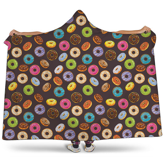 Colorful Donut Pattern Print Hooded Blanket