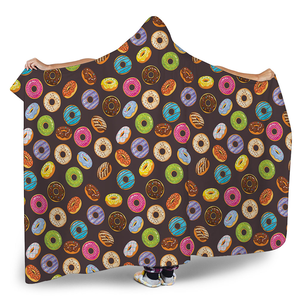 Colorful Donut Pattern Print Hooded Blanket