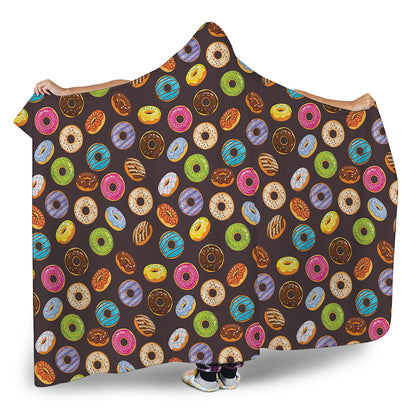 Colorful Donut Pattern Print Hooded Blanket
