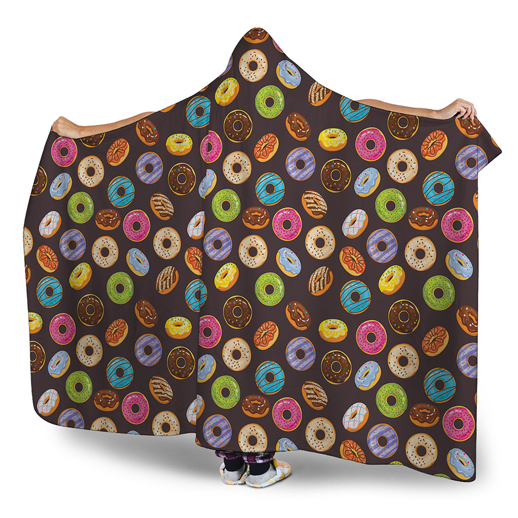 Colorful Donut Pattern Print Hooded Blanket