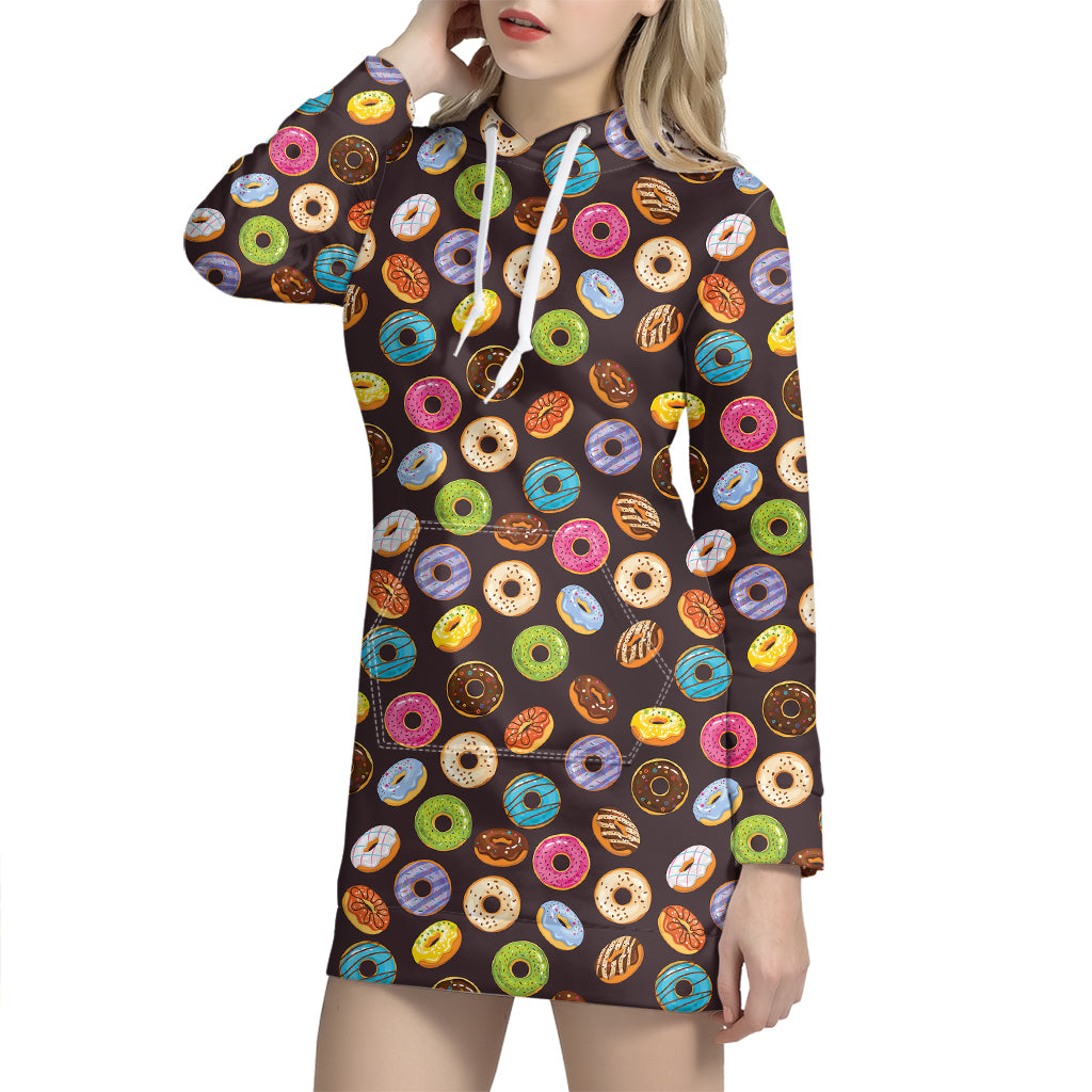 Colorful Donut Pattern Print Hoodie Dress