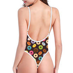 Colorful Donut Pattern Print One Piece High Cut Swimsuit