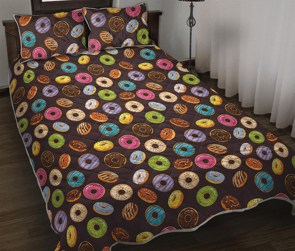 Colorful Donut Pattern Print Quilt Bed Set