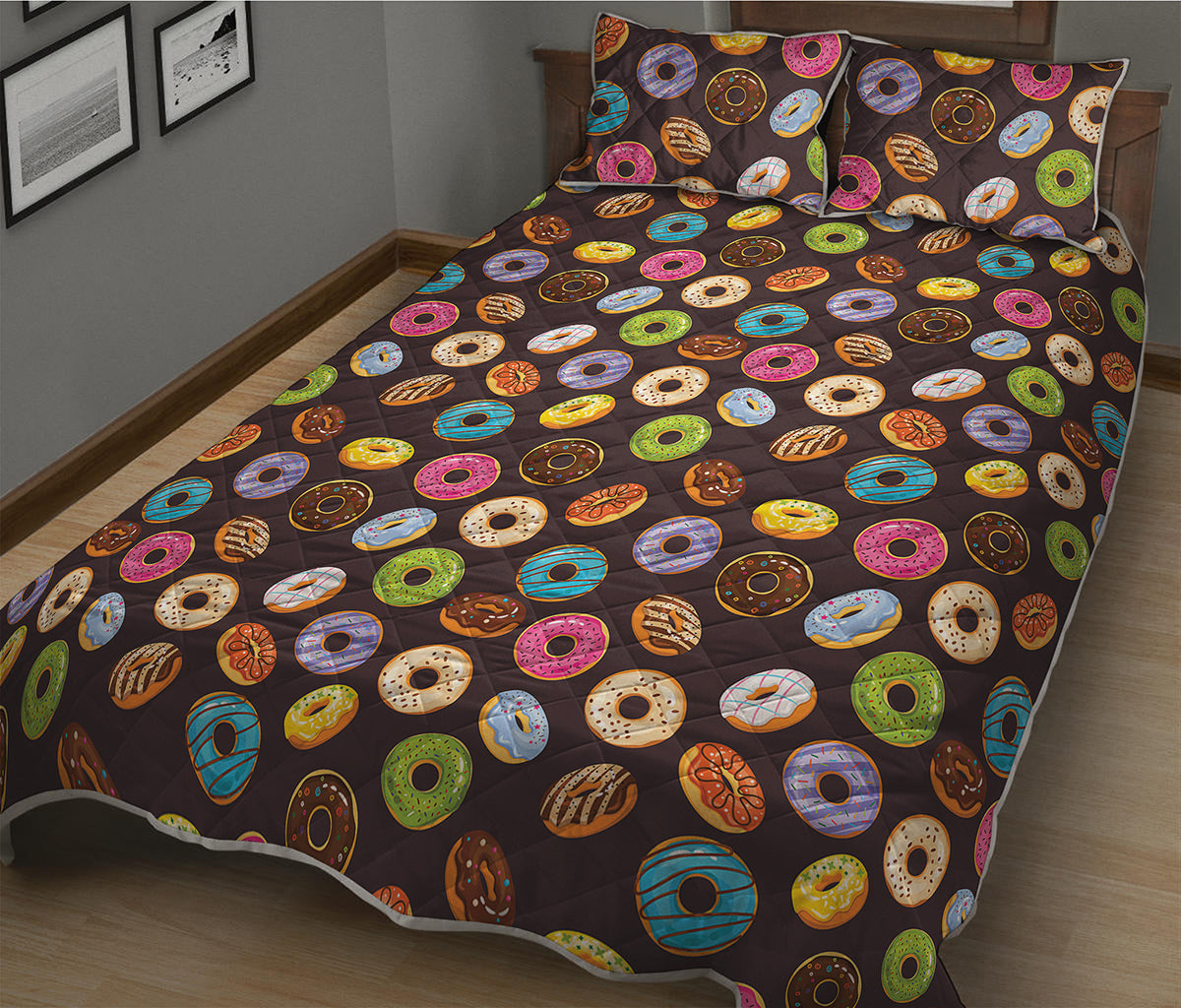 Colorful Donut Pattern Print Quilt Bed Set