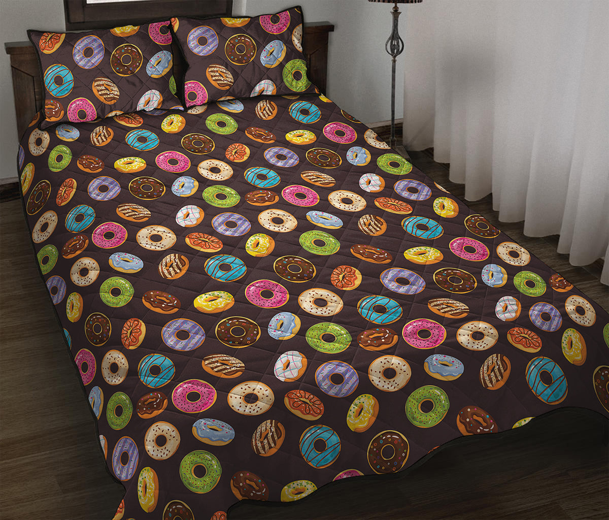 Colorful Donut Pattern Print Quilt Bed Set