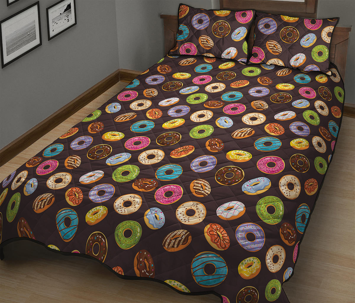 Colorful Donut Pattern Print Quilt Bed Set