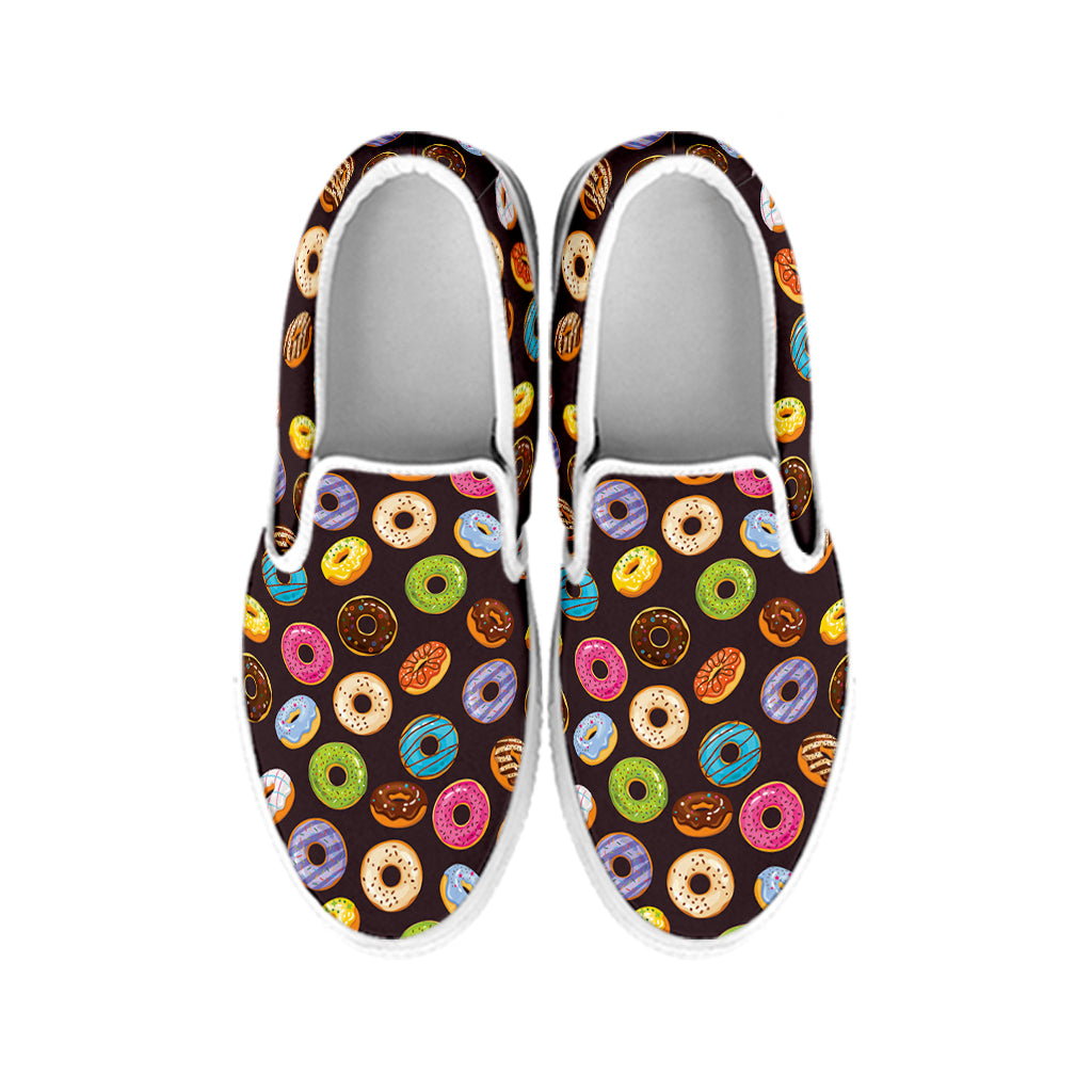 Colorful Donut Pattern Print White Slip On Shoes