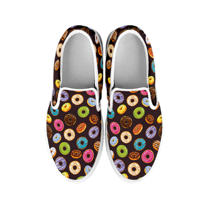 Colorful Donut Pattern Print White Slip On Shoes