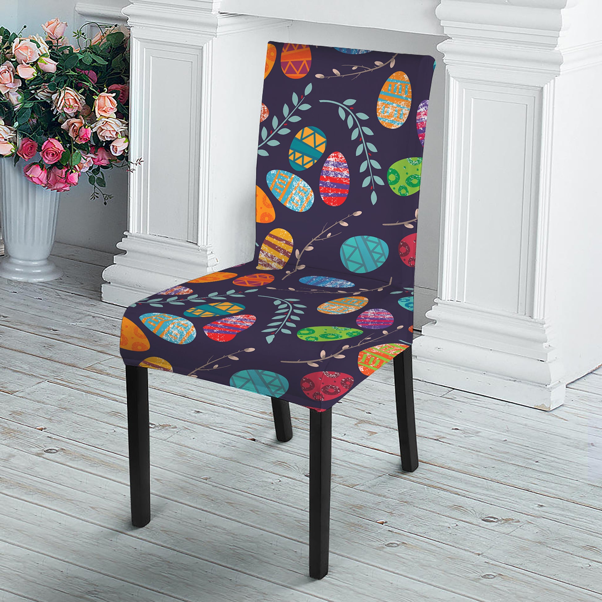 Colorful Easter Eggs Pattern Print Dining Chair Slipcover