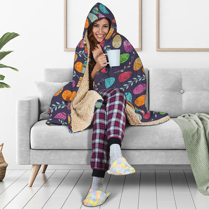 Colorful Easter Eggs Pattern Print Hooded Blanket