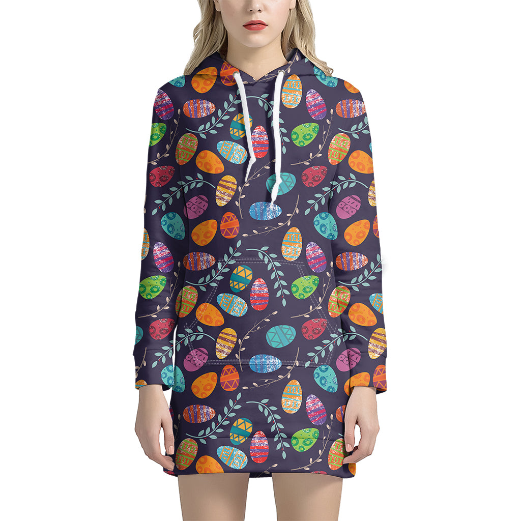 Colorful Easter Eggs Pattern Print Hoodie Dress