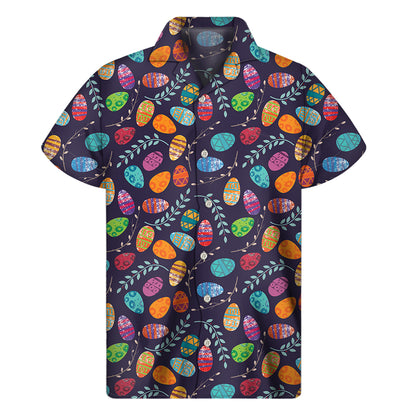 Colorful Easter Eggs Pattern Print Men's Short Sleeve Shirt