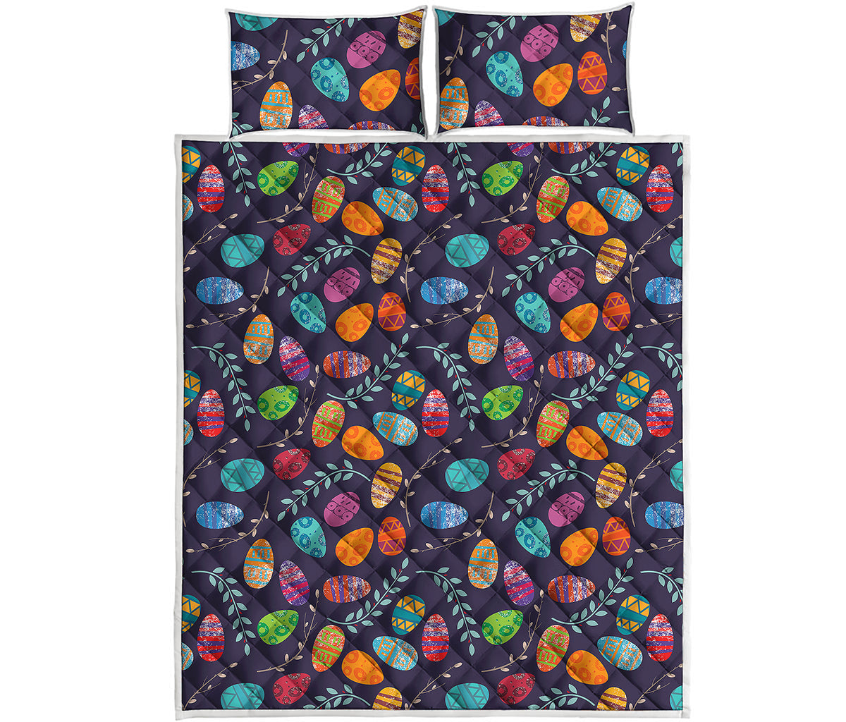 Colorful Easter Eggs Pattern Print Quilt Bed Set