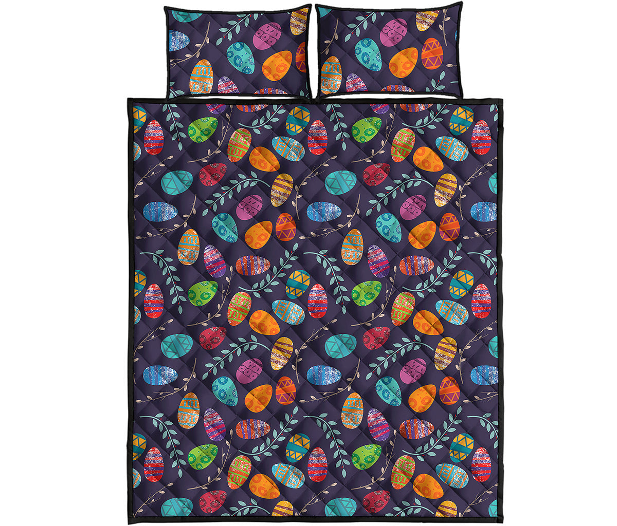 Colorful Easter Eggs Pattern Print Quilt Bed Set