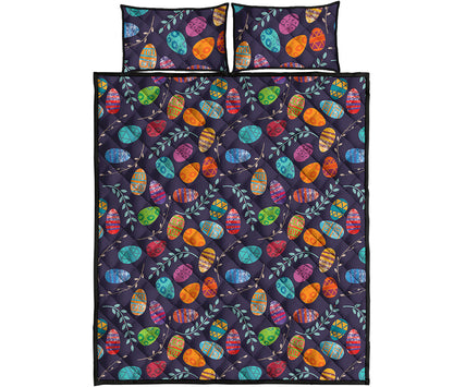 Colorful Easter Eggs Pattern Print Quilt Bed Set
