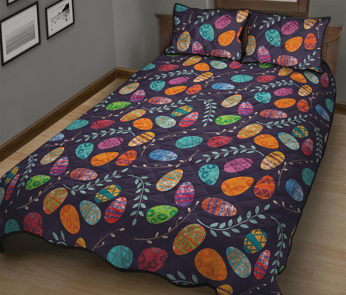 Colorful Easter Eggs Pattern Print Quilt Bed Set