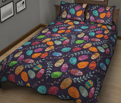 Colorful Easter Eggs Pattern Print Quilt Bed Set