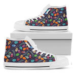 Colorful Easter Eggs Pattern Print White High Top Shoes