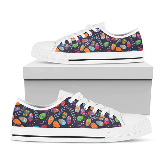 Colorful Easter Eggs Pattern Print White Low Top Shoes