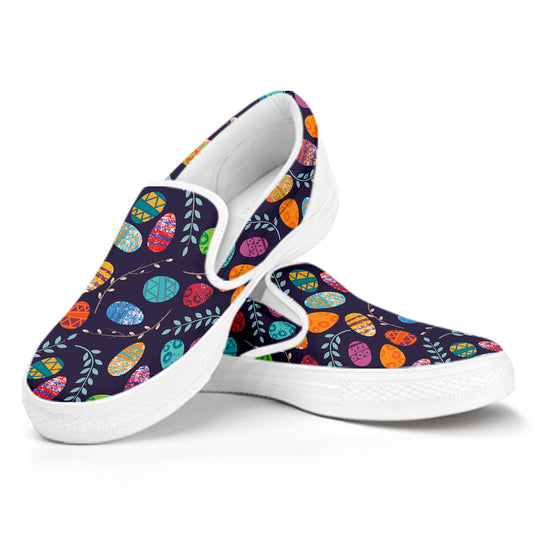 Colorful Easter Eggs Pattern Print White Slip On Shoes