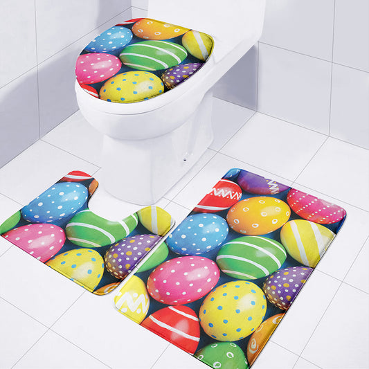 Colorful Easter Eggs Print 3 Piece Bath Mat Set