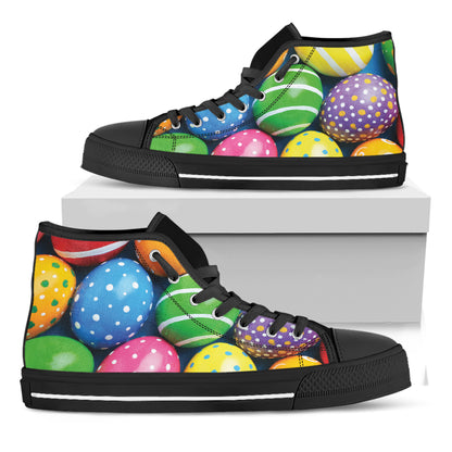 Colorful Easter Eggs Print Black High Top Shoes