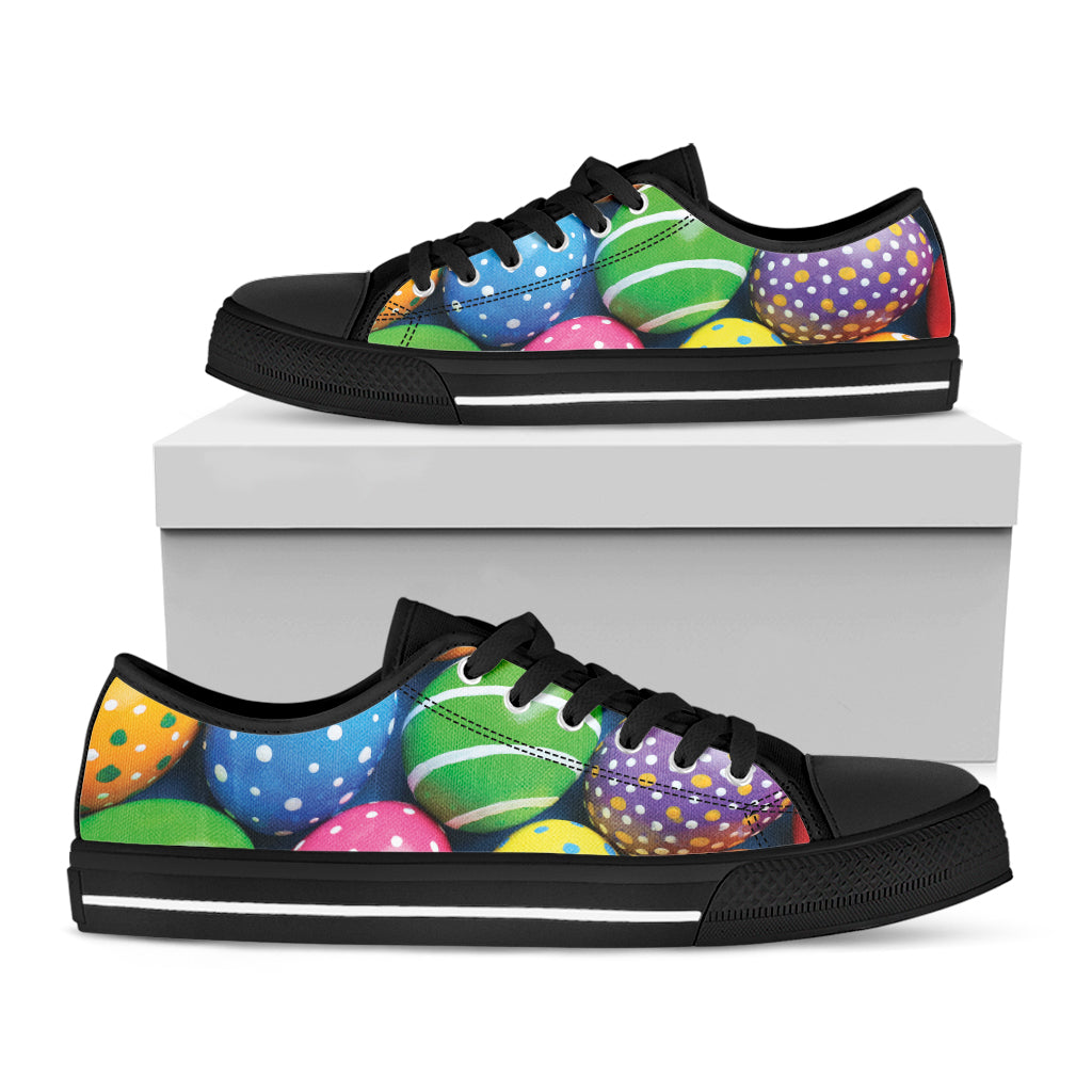 Colorful Easter Eggs Print Black Low Top Shoes