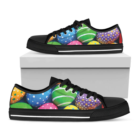 Colorful Easter Eggs Print Black Low Top Shoes