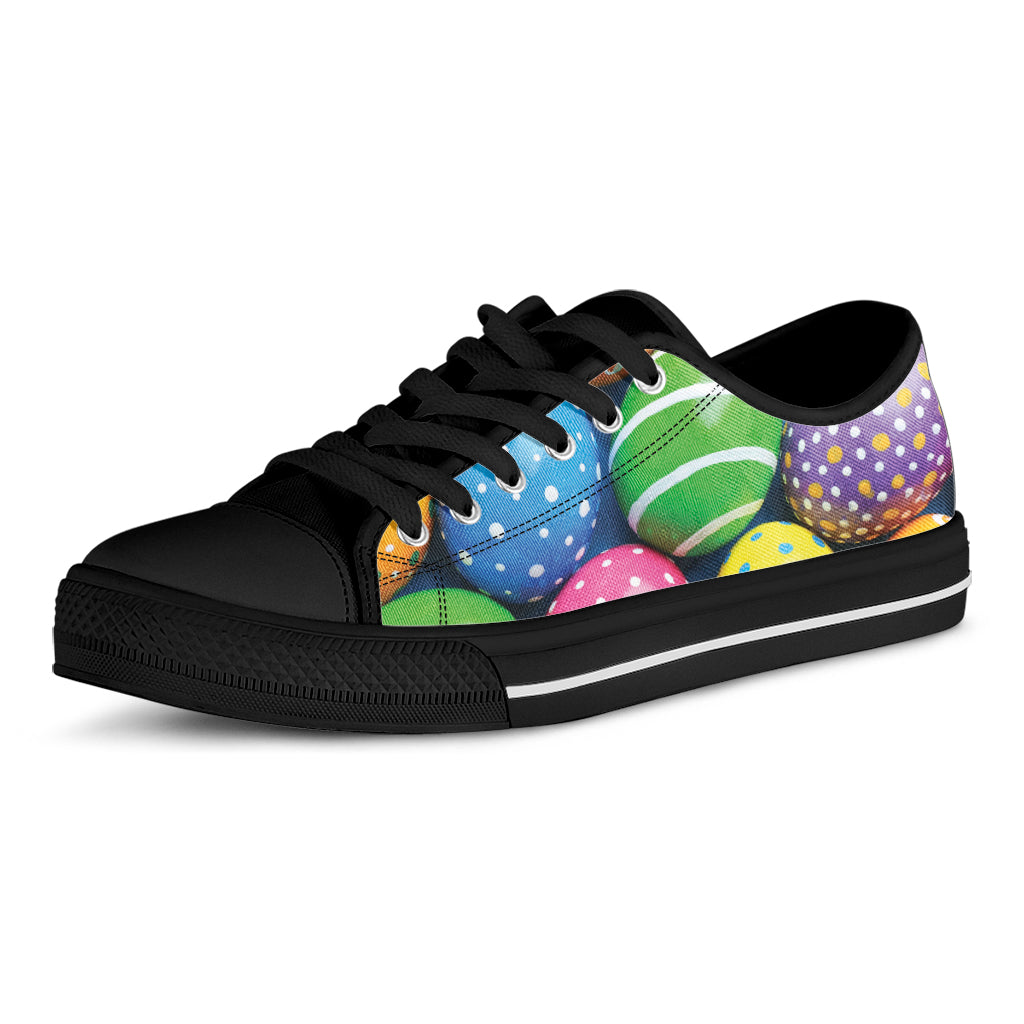 Colorful Easter Eggs Print Black Low Top Shoes