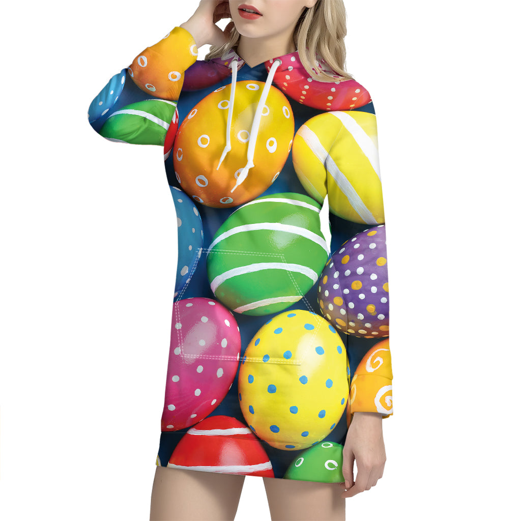 Colorful Easter Eggs Print Hoodie Dress
