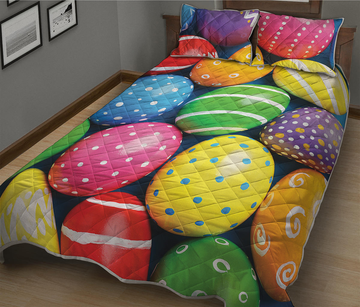 Colorful Easter Eggs Print Quilt Bed Set