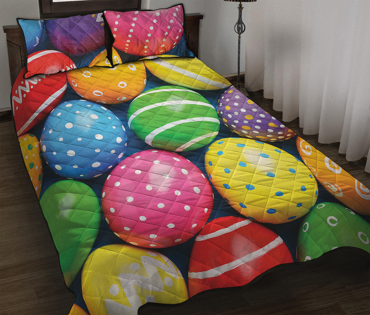 Colorful Easter Eggs Print Quilt Bed Set