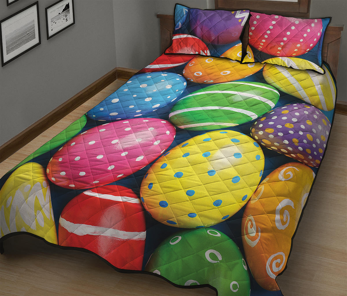 Colorful Easter Eggs Print Quilt Bed Set