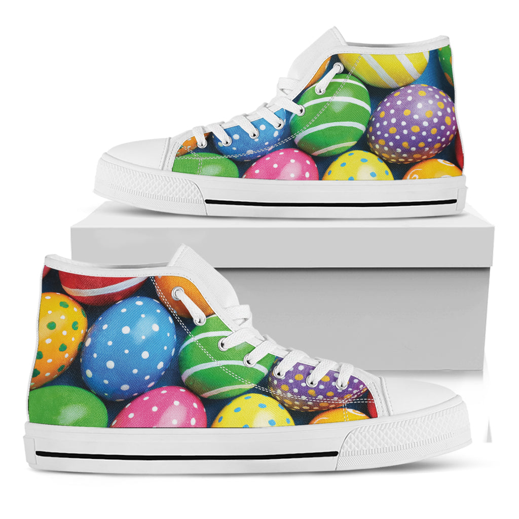 Colorful Easter Eggs Print White High Top Shoes