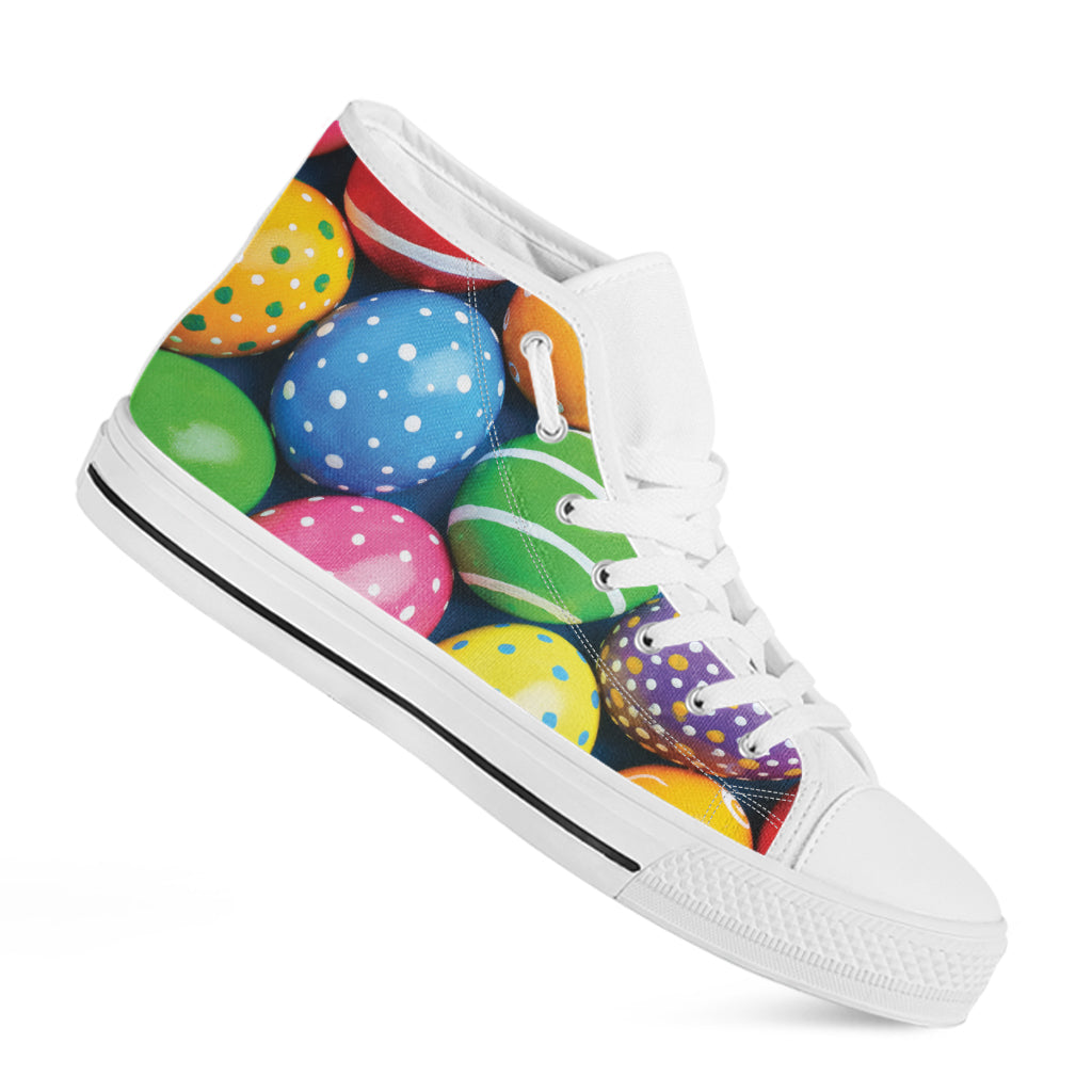Colorful Easter Eggs Print White High Top Shoes
